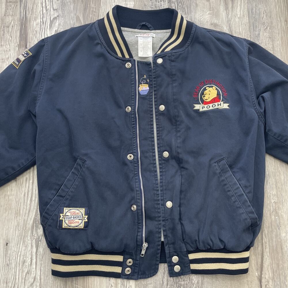 Disney Pooh Jacket Bomber Blue Snap Zip Bear Essentials Embroidered Vintage sz S - Picture 16 of 16